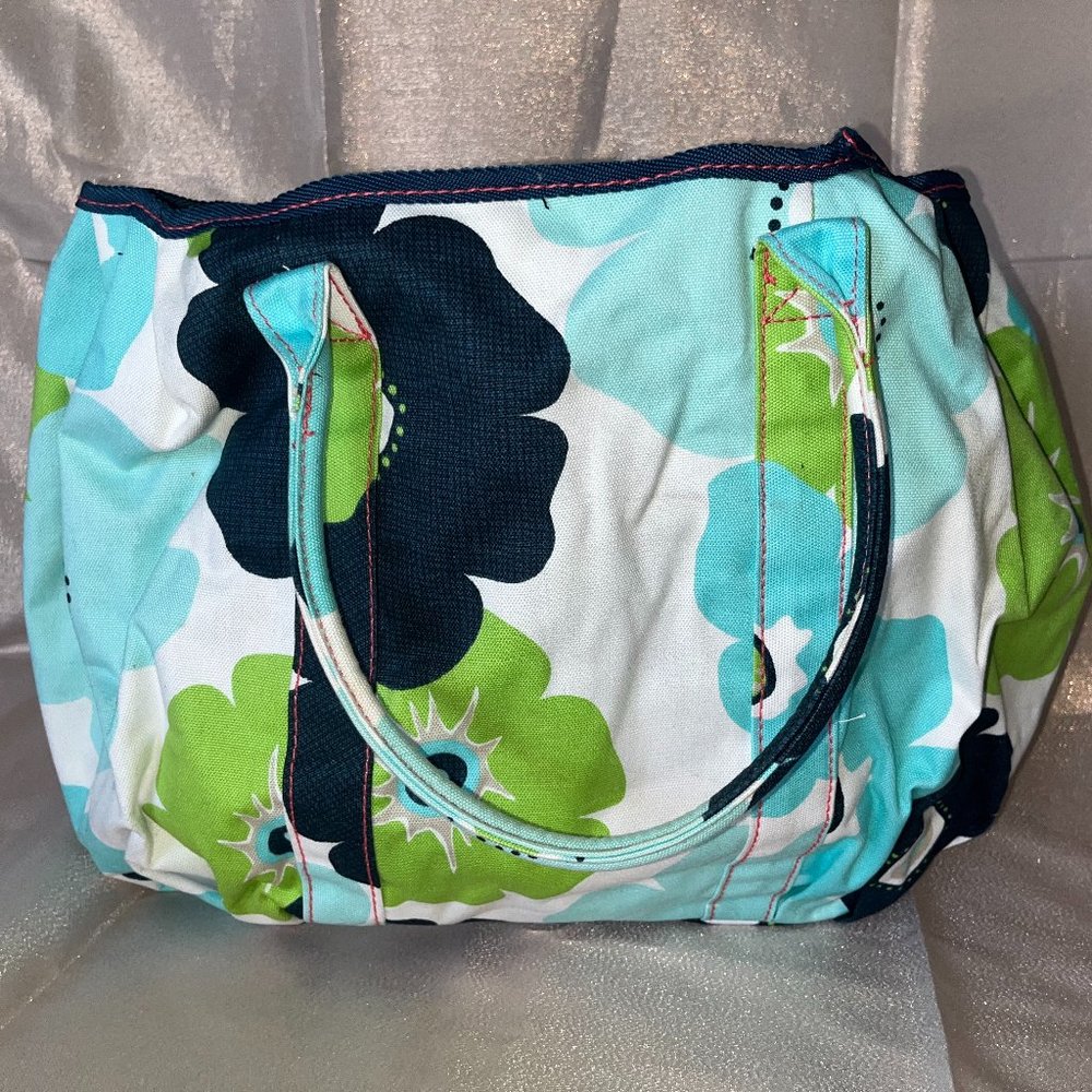Thirty-One Green Blue Floral Tote Beach Bag